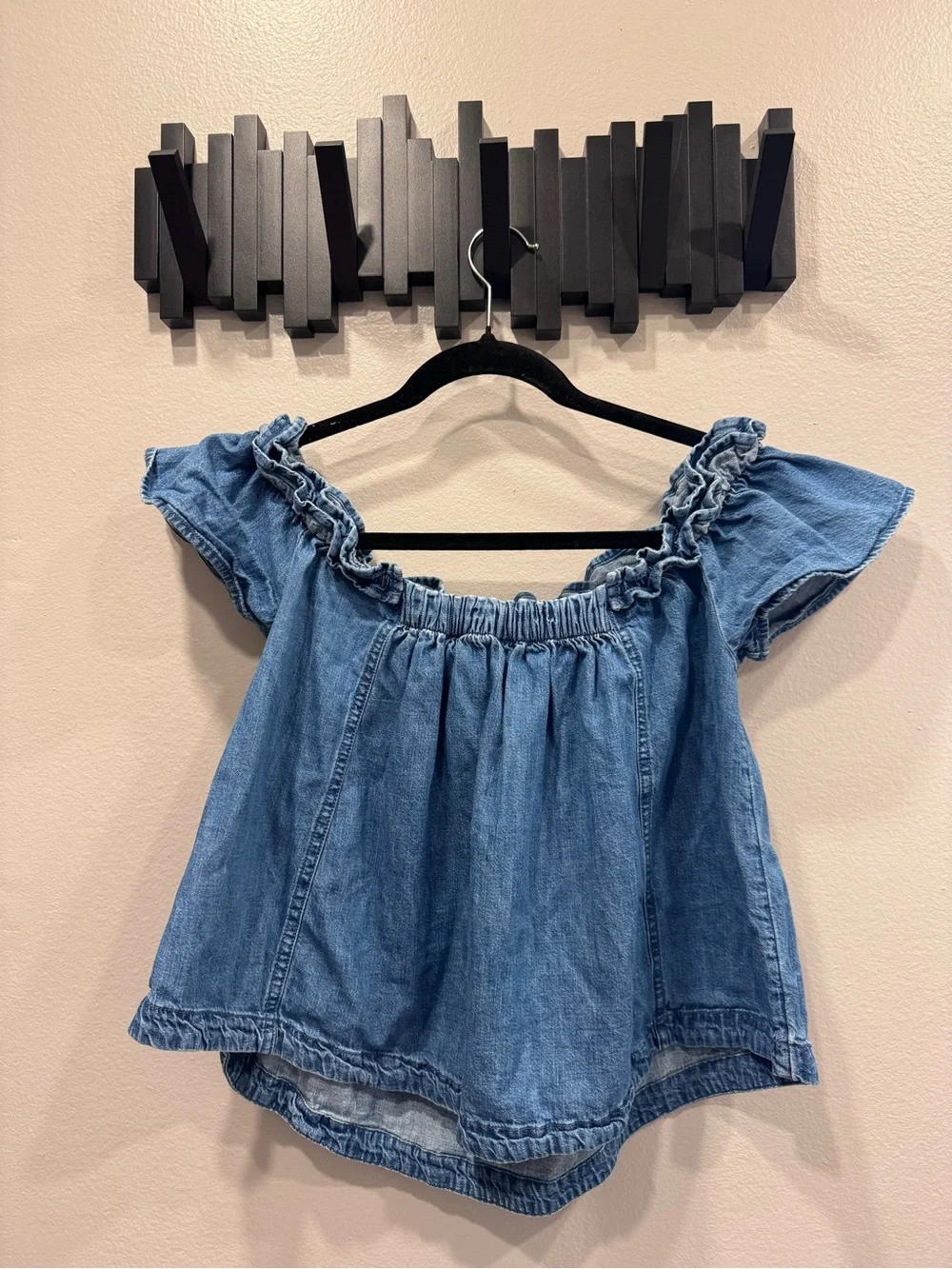 Free People Maxine Denim Off-Shoulder Ruffle Women's Top sz. S